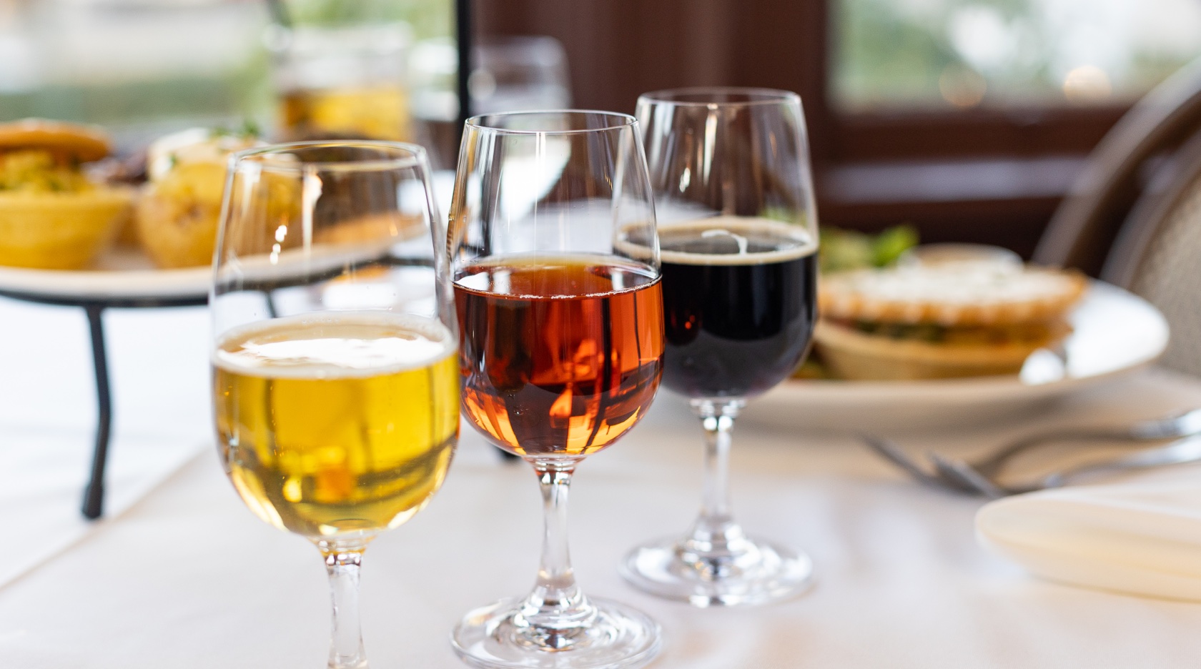 Glasses of beer and cider pairings with Scottish High Tea