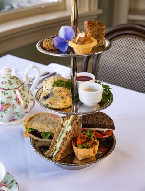Delicious afternoon tea with all vegan sandwiches, pastries and drinks