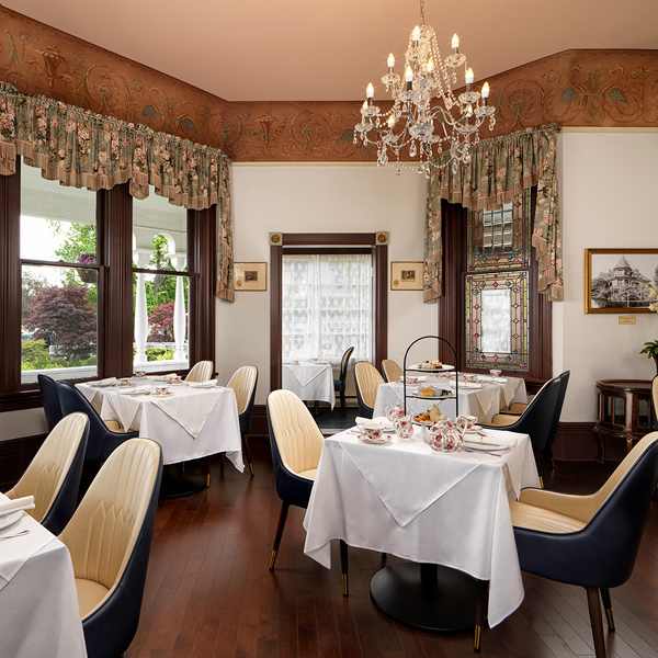 A beauitful dining room at the Pendray Tea House with elegant features and comfortable seating